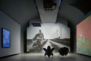   Getsuen  nella Sala voltata e dettaglio della mostra &ldquo;JR. D&eacute;plac&eacute;&middot;e&middot;s&rdquo; e&nbsp; RoseChair  nella Sala voltata e dettaglio della mostra &ldquo;JR. D&eacute;plac&eacute;&middot;e&middot;s&rdquo;. 